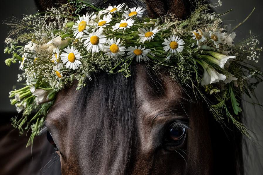 web-pferdekopf-braun-mit-blumenschmuck-gaenseblumen