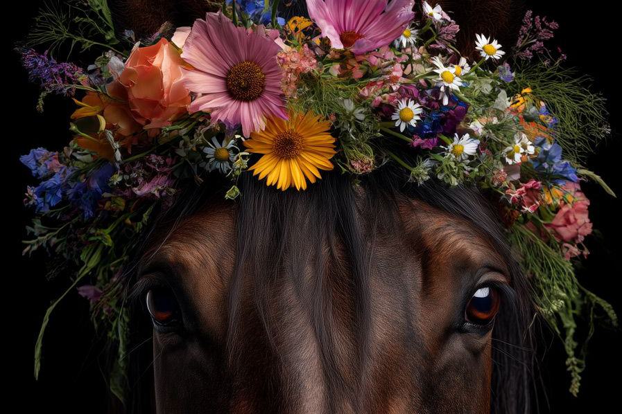 web-pferdekopf-braun-mit-blumenschmuck